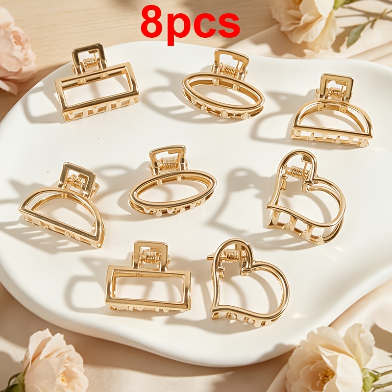 TEMU Lot de 8 pinces à cheveux élégantes en métal de cœur, demi-cercle et carré pour frange frontale, mèches sur le et coiffures mi-relevées. Pinces