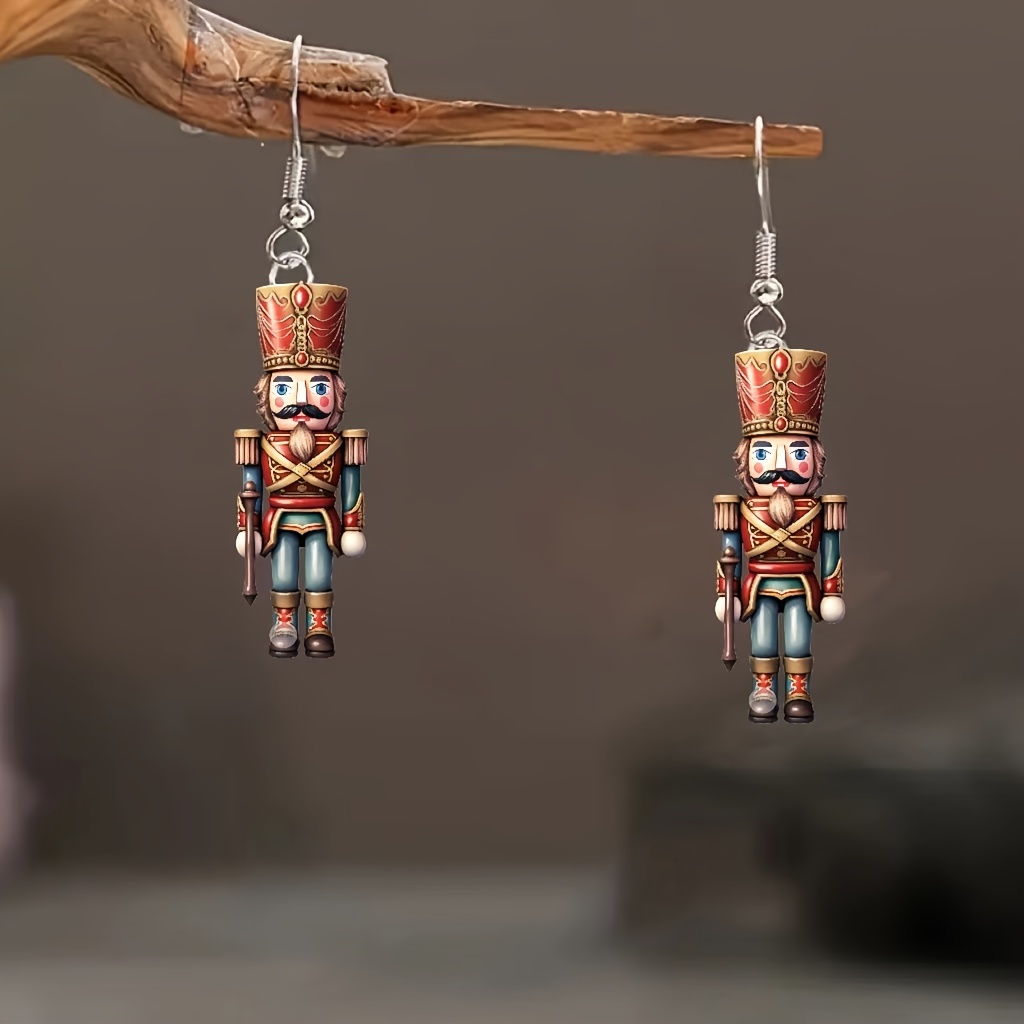 

Nutcracker Dangle Earrings - Cute Cartoon Style, Lightweight Acrylic, Christmas &