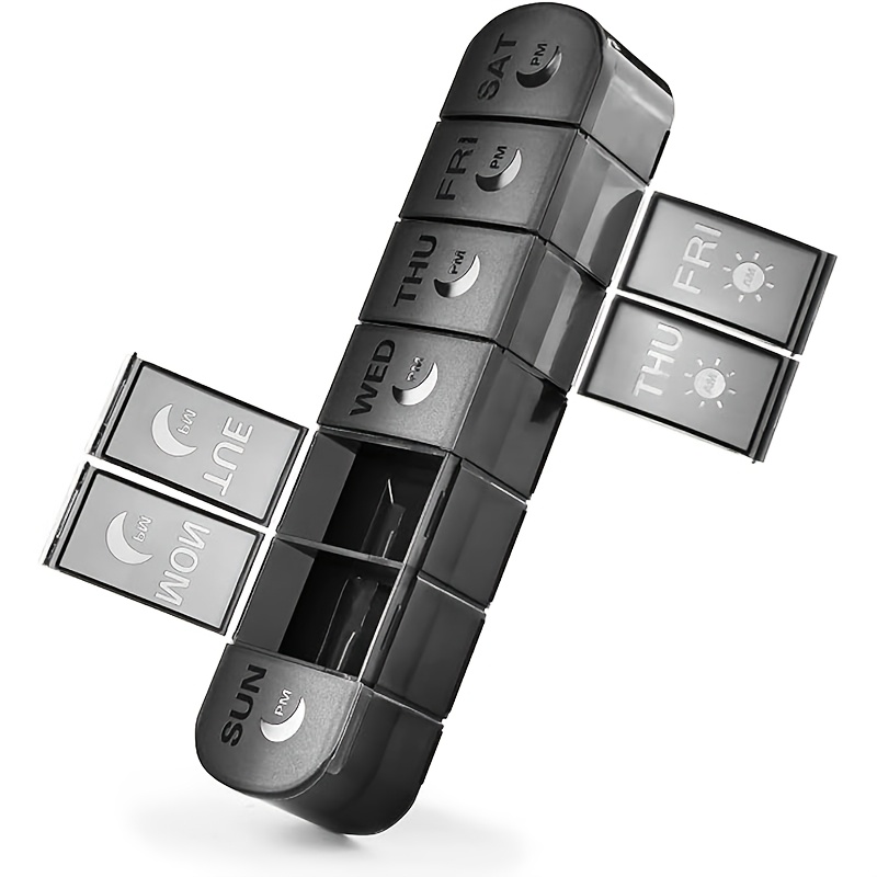 Image of Pill Organizer For 2 Times Daily, Fade-proof Oversized Weekly Pill Box For 7 Days, Double-sided With 14 Slots, Can Hold Vitamins, Fish Oil, Supplements, And Gummies (black)