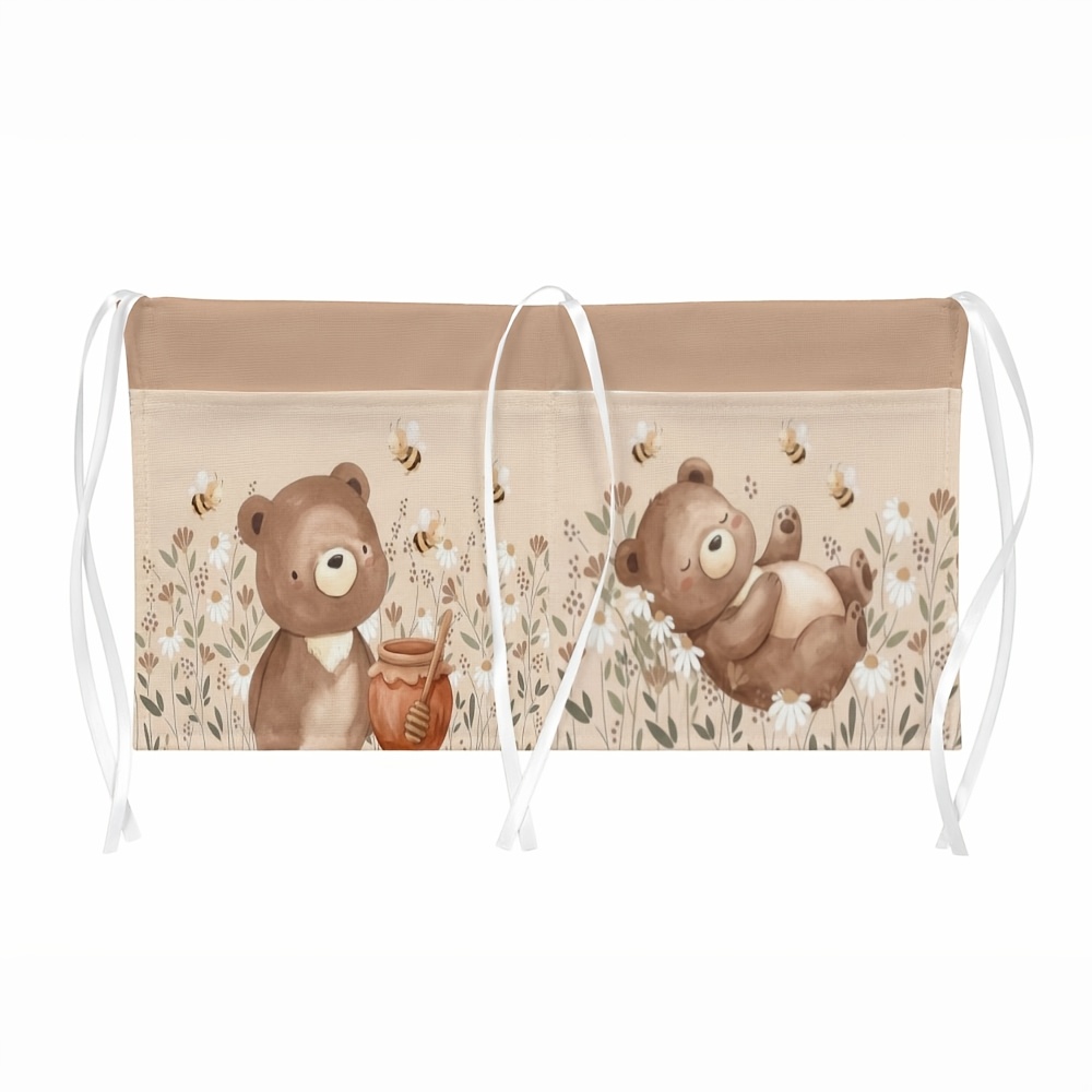 TEMU Organisateur Ours Pastel 1 pièce - Sac de Rangement Suspendu pour Lit de Voyage et Poussette avec Porte-Couches/Lingettes Humides, Organisateur