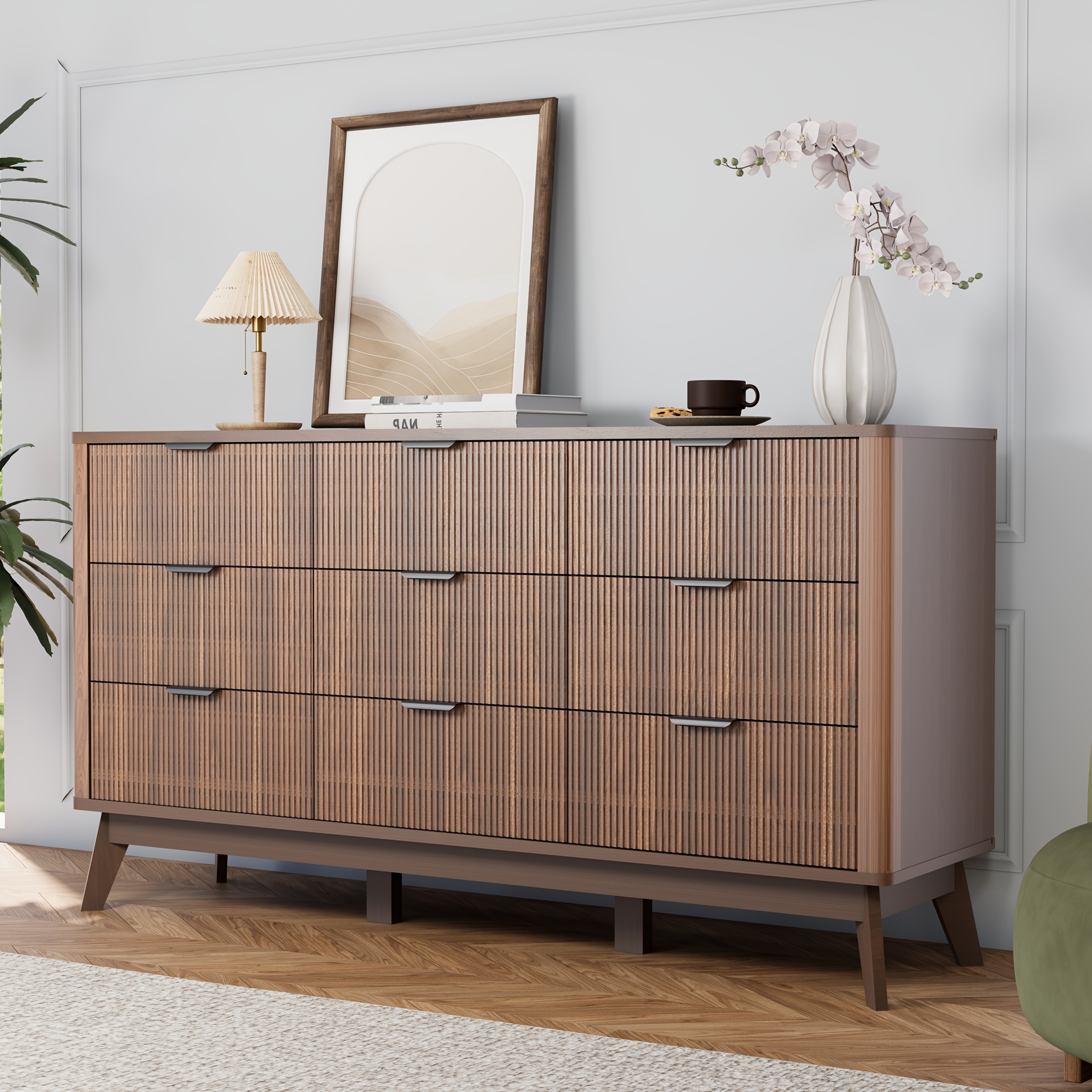 59" Mid-Century Modern Solid Wood Dresser | 9-Drawer Chest