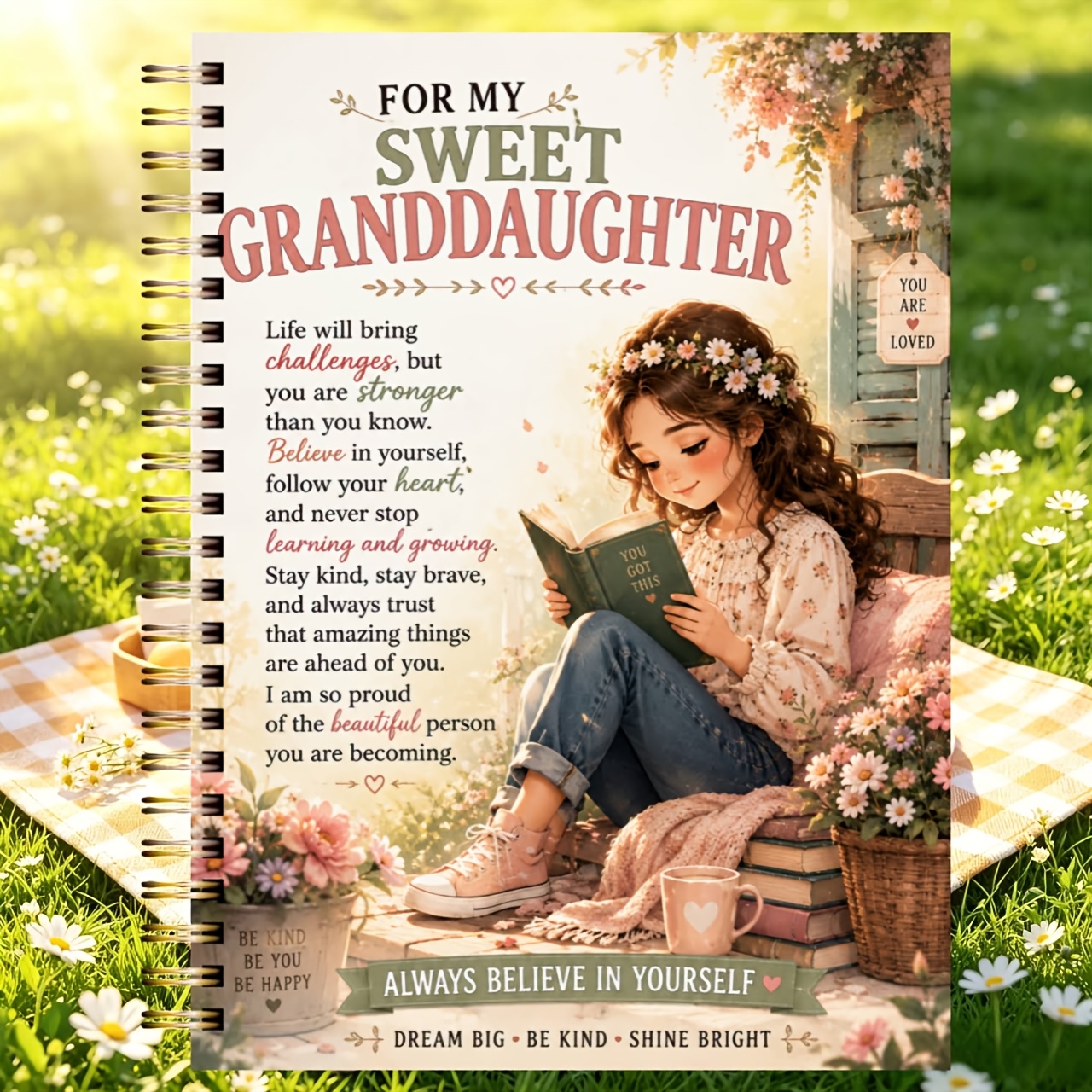 TEMU Granddaughter Spiral Notebook - Elegant Diary, Suitable For Office, Study, Keepsakes, High-quality Paper, Stylish Cover Design, Family Milestone