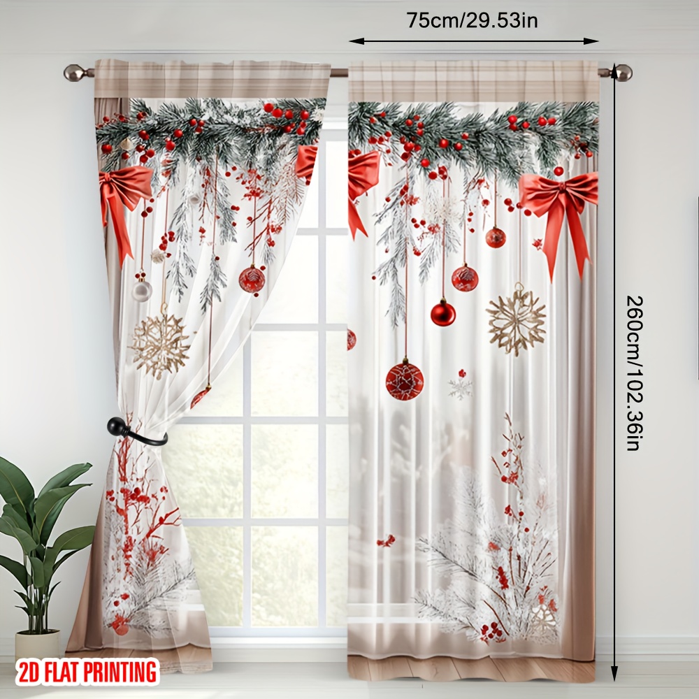 TEMU 2D Piatto, 2 Pezzi Tende Stampate, Natalizia con Installazione a Bastone �� per Bagno, Camera da Letto, Ufficio, Sala da e Salotto, Decorazioni
