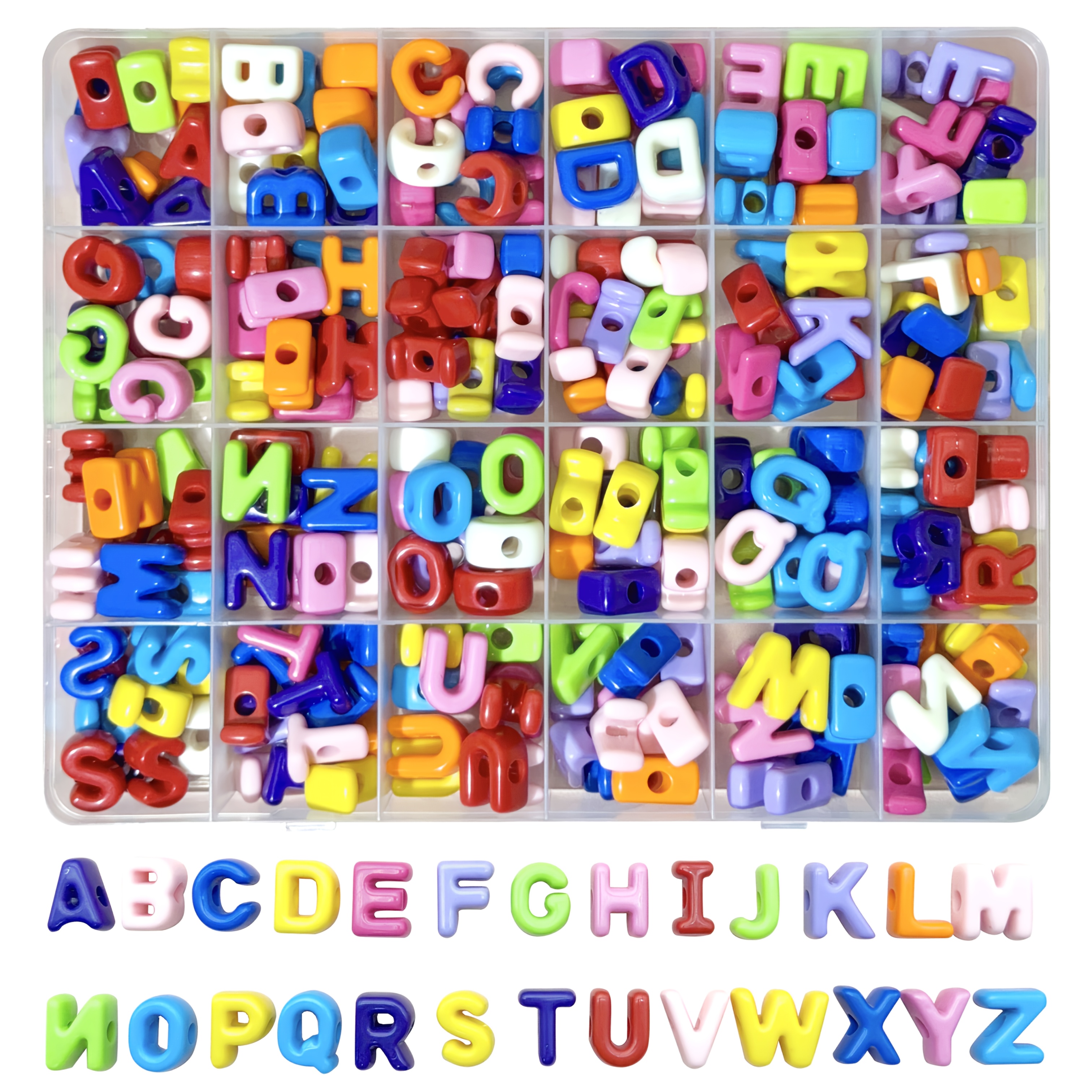 TEMU A Box Containing 24 Compartments With Approximately 260 Large Colorful 3d Letter Beads, Featuring A-z Acrylic Letters With 6mm Large Holes,
