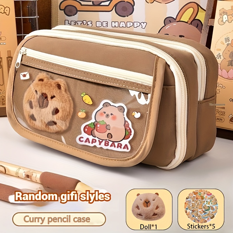 TEMU Étui à Crayons Capybara Pièces - Cosplay de Capybara - Fournitures Scolaires - Inclut des Autocollants Poupée Capybara - Étui à Crayons -