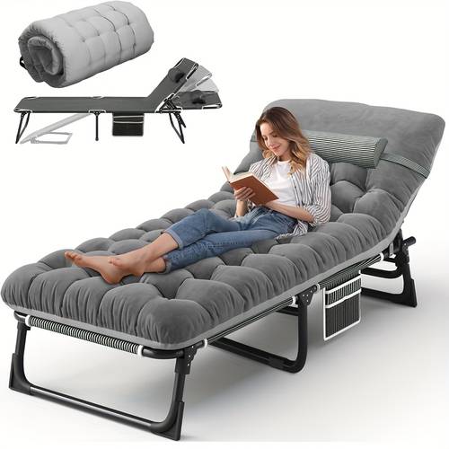 camping cot with mattress 4 position folding camping bed hold up 330lbs portable sleeping cot for camp beach patio sun tanning poolside