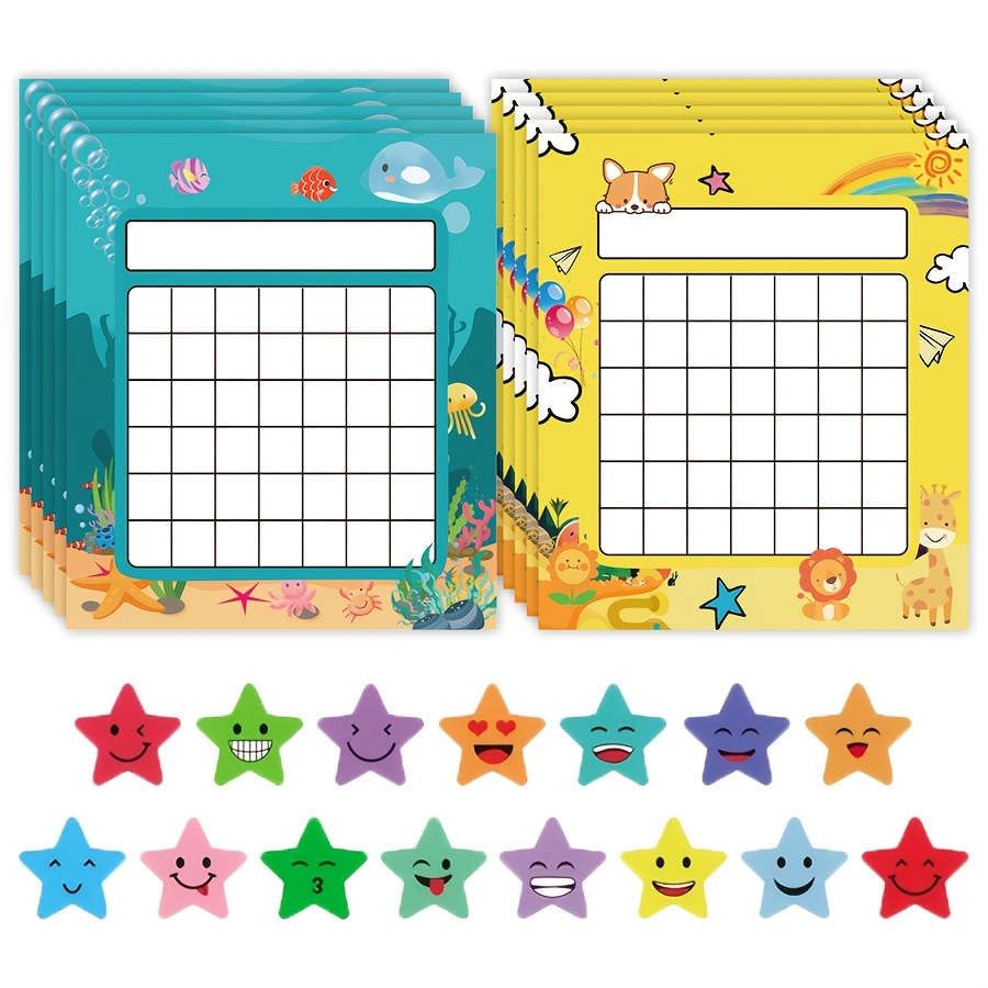 TEMU 10 Packs Progress Tracking Charts With 600 Star Stickers, Multicolor Label Set For Organization, Planning, Journals, Home And Office Use