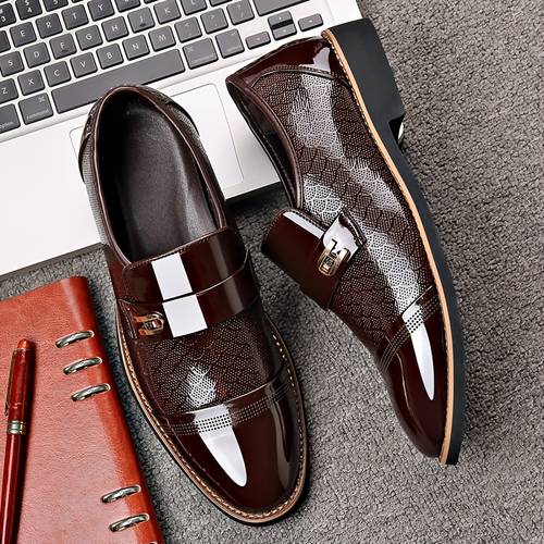 embossed mens business shoes comfortable pointed toe slip on lug sole business oxfords for party dress shoes