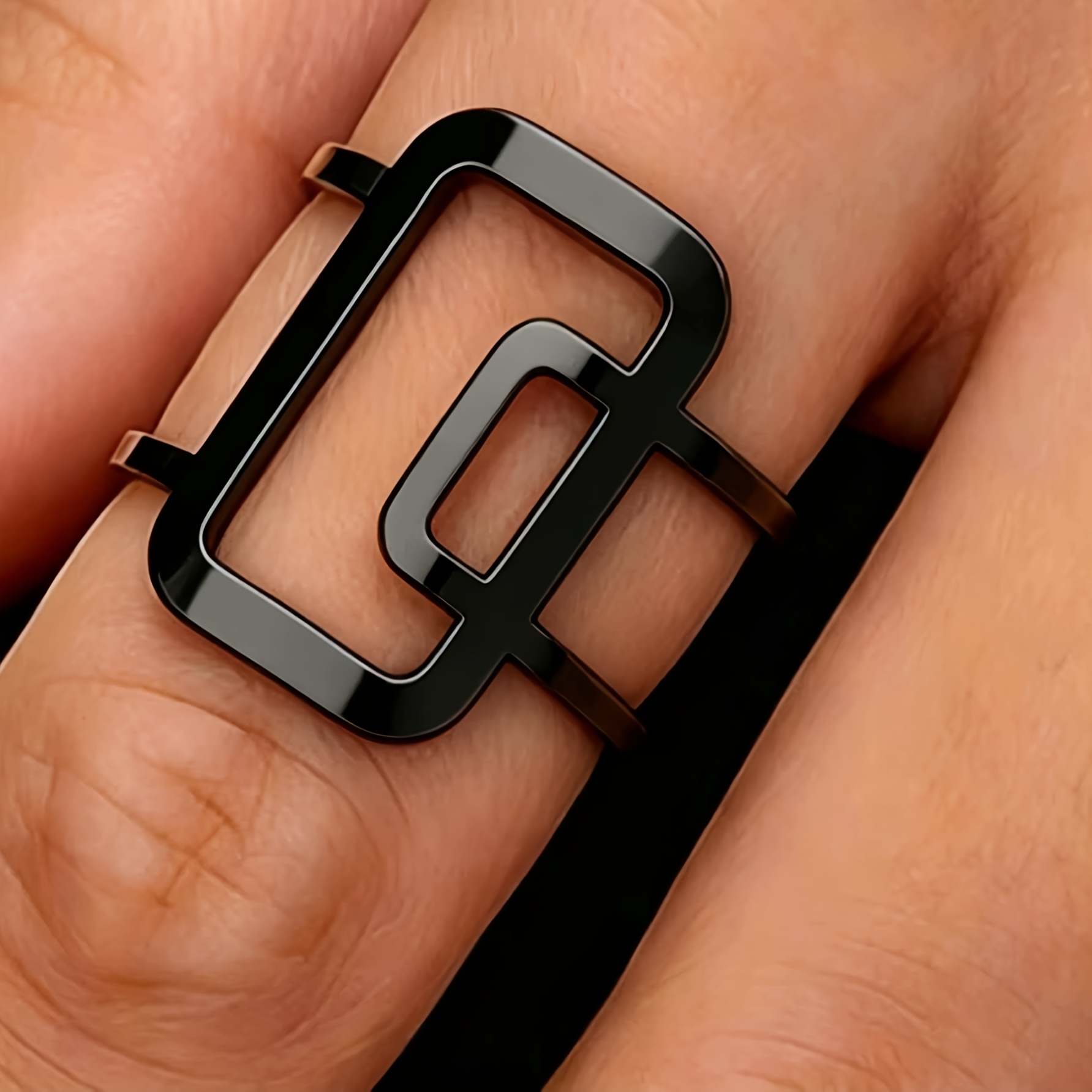 TEMU Anillo abierto geométrico de acero inoxidable 304 de calidad, hipoalergénico, resistente a la decoloración, y versátil, elegante. Un anillo de