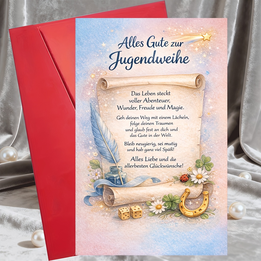 1 Greeting Card And 1 Envelope Jugendweihe Congratulations Card German Text Good Luck For Teens Gift Message For Graduation Celebration