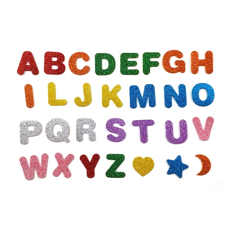 

58pcs Hdhuiun Glitter Alphabet Stickers, Self-adhesive Foam Letter Decals, Shimmery Star & Heart Designs, Plastic, Irregular Shape, Single Use, With For Scrapbooking, Wall Decor & Party Embellishments