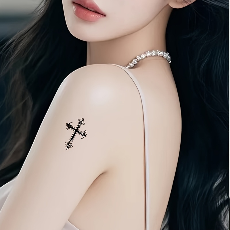 2 sheets black and white cross tattoo stickers semi permanent temporary tattoos for men and women for   and legs trendy simple long lasting single use tattoo decals