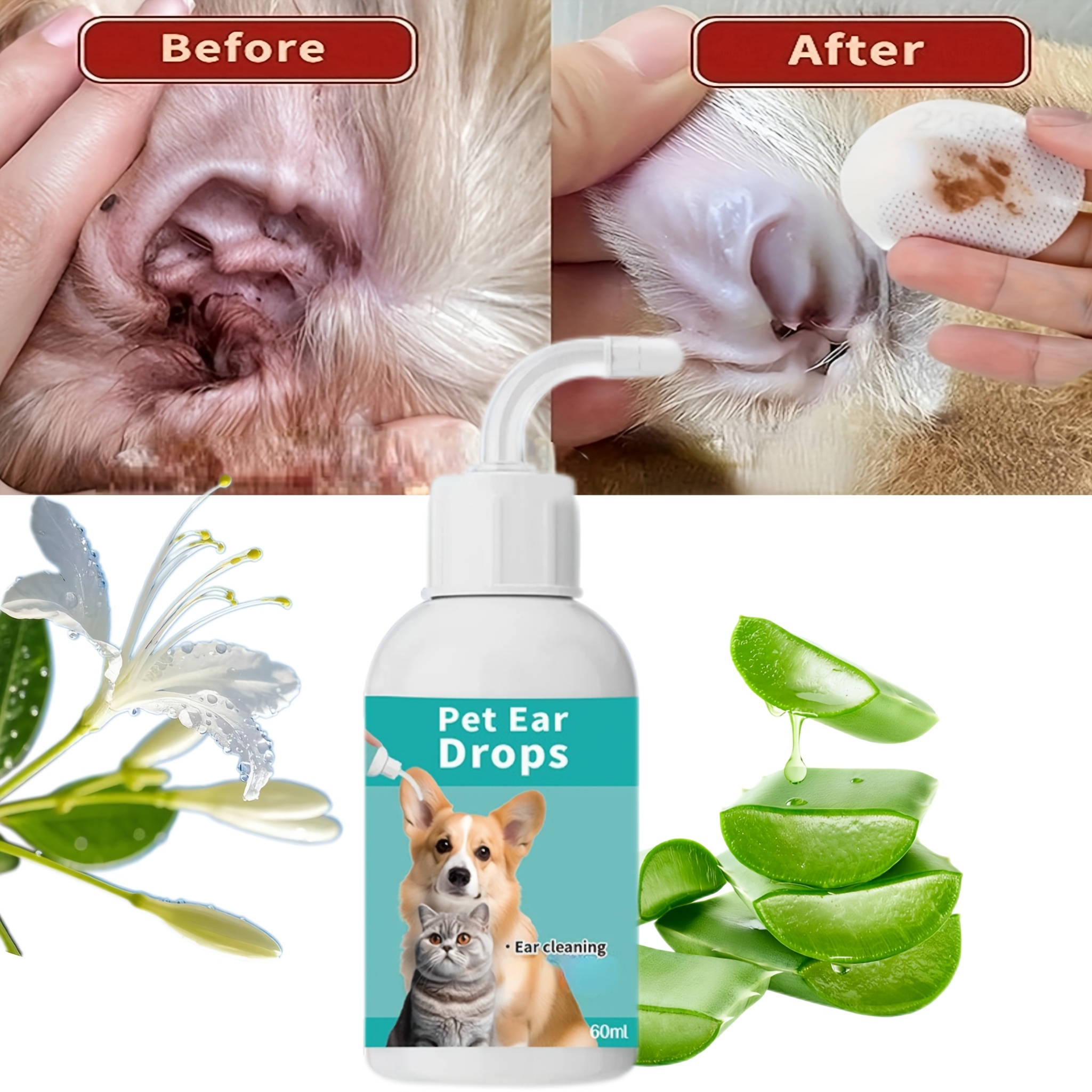 Pet Ear Cleaning Solution, Suitable For Dogs And Cats - Deep Cleans Ear With Gentle Botanical Ingredients