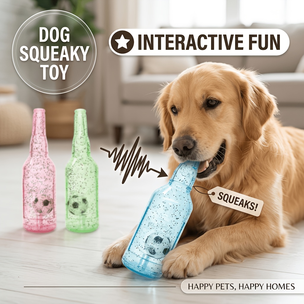 TEMU Jouet pour chien, bouteille de vin couineuse résistante à la mastication, jouet pour animal de compagnie en TPR durable pour la poussée dentaire