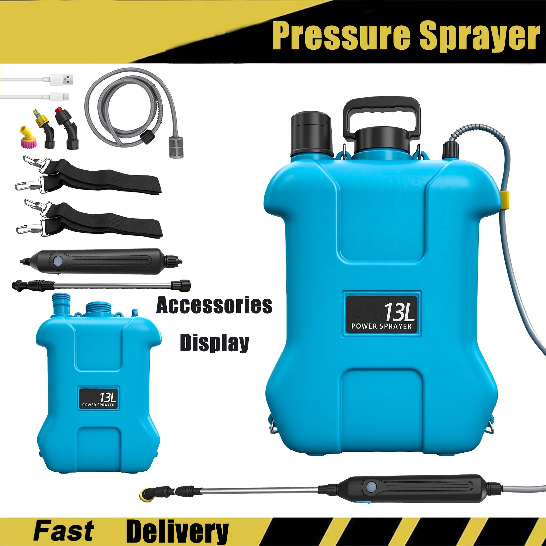 13 Litre Pressure Sprayer With 3 Adjustable Nozzles, Battery Operated Garden Sprayer, Electric Plant Sprayer And 80 Cm Telescopic Rod For Garden Sprayer Weed Sprayer And Efficient Watering - Blue
