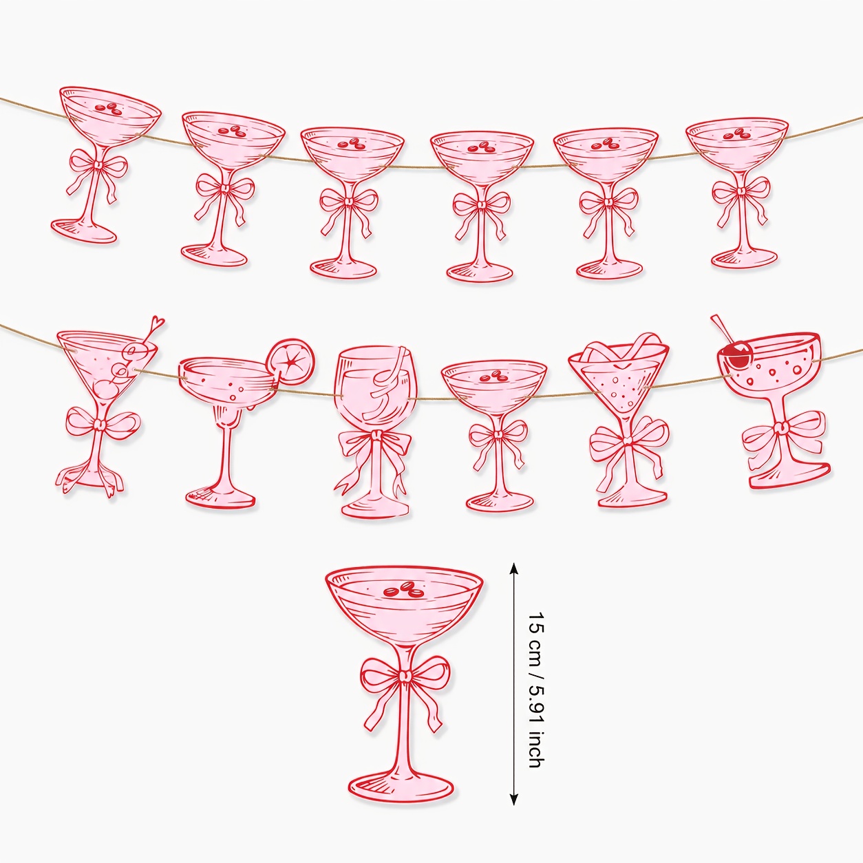 TEMU 1 Set Pink Bow Cup Banner, Retro Line Drawing Glass Banner, Best Friend Party Single Party Atmosphere Background Decorative Flag