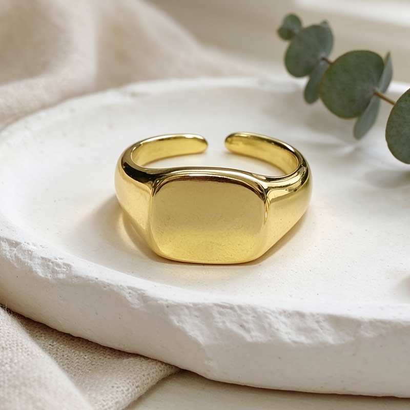 Women's Glossy Tone Square Signet Ring, Minimalist Gift