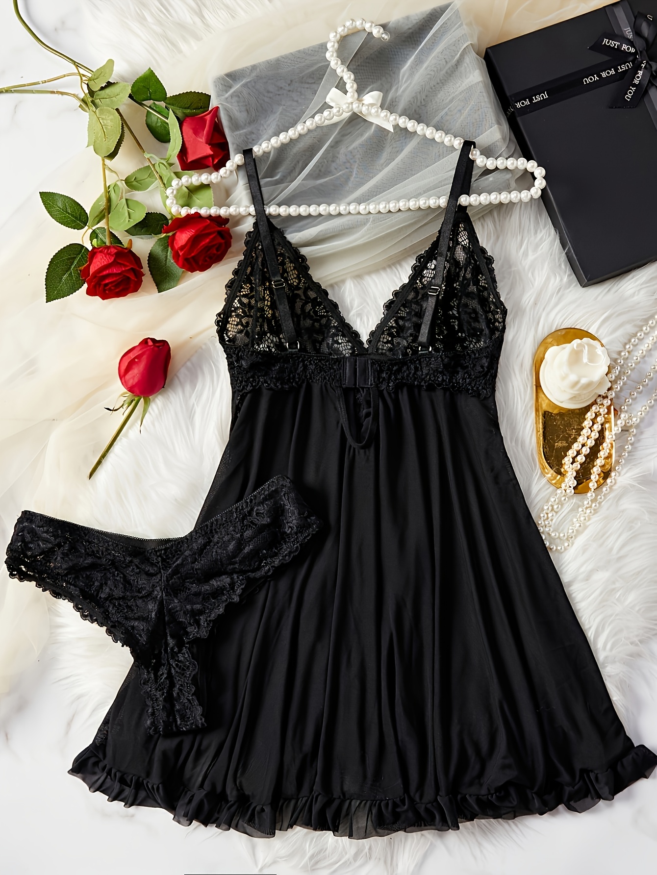   womens sleepwear set solid color with contrast lace details lingerie collection Product details 13