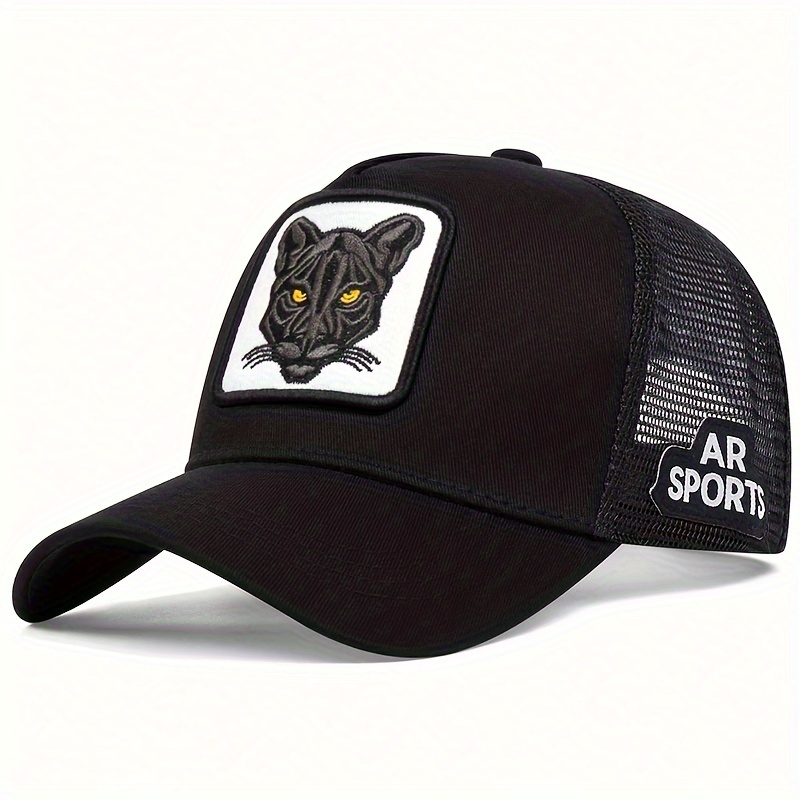 E-shop Herren Baseball Cap mit Katzenstickerei, Trucker Hat, Tier-Mesh-Cap, verstellbarer Sonnenhut für Outdoor, Freizeit, geeignet für Frühling,
