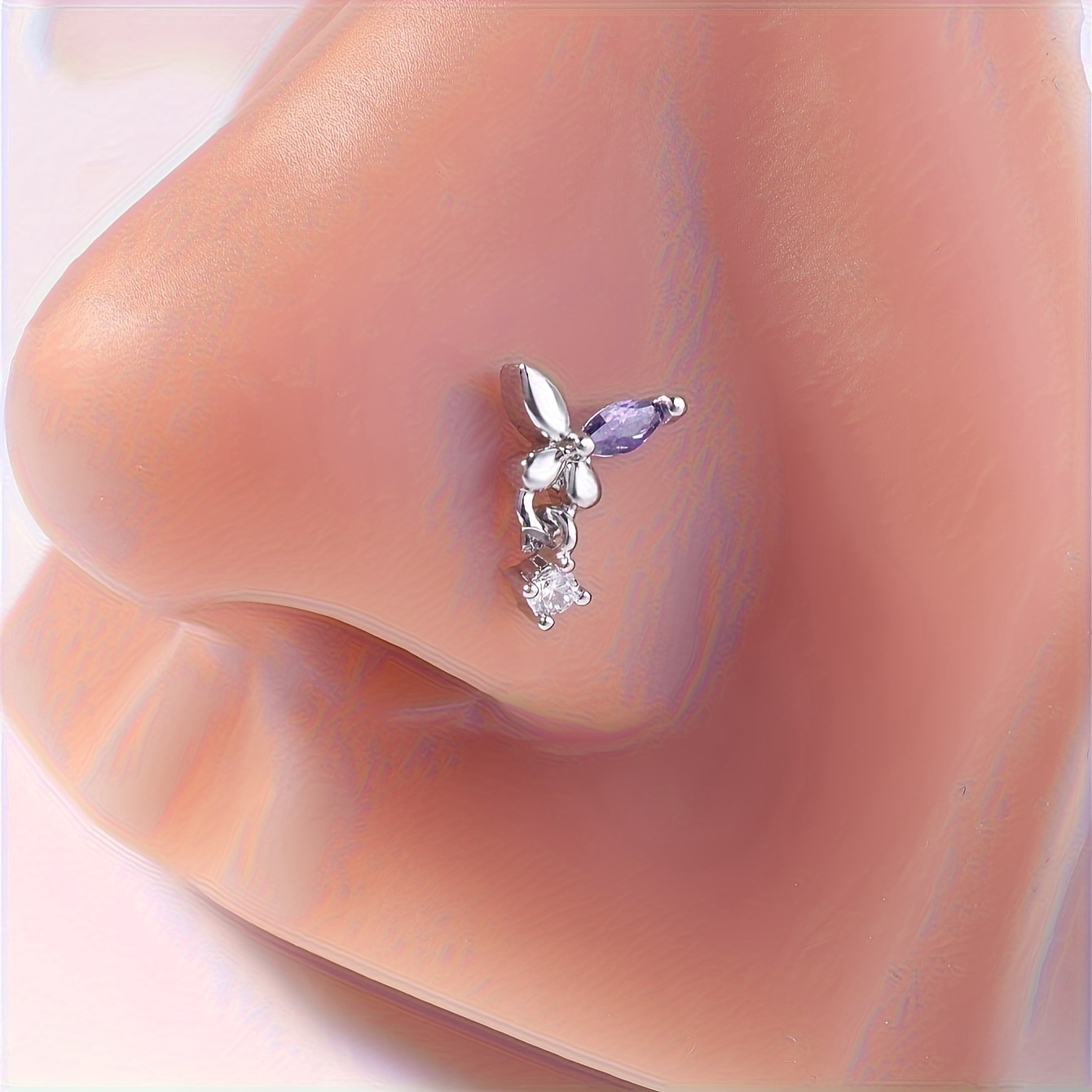 1pc Nose Ring Ear Stud L-shaped Nose Ring Square Crystal Zirconia Nose Stud Piercing Jewelry For Women And Men