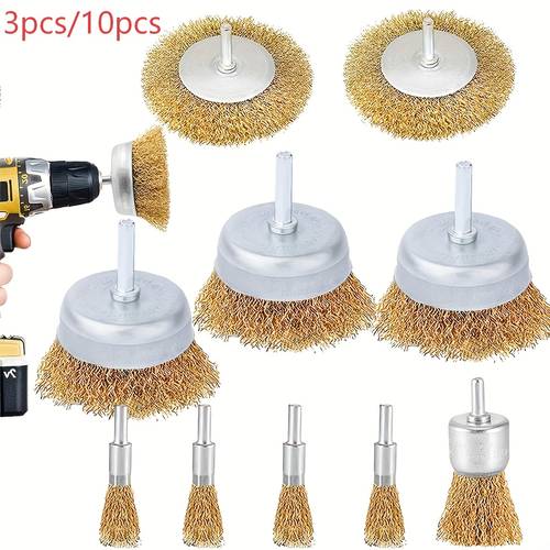photo de l'article 3/10pcs brosse métallique pour ensemble de perceuse, mèche abrasif pour perceuse queue hexagonale 1/4 pouce, brosse boîte métallique pour perceuse, brosse métallique de perceuse crantée grossière, accessoires de perceuse brosse métallique