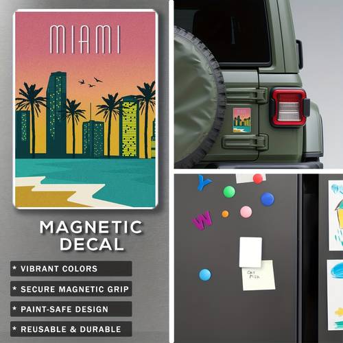 1pc car magnet sticker with backing large 3 31 x2 36 8 4x6cm fridge bumper decal vehicle exterior accessory flat printed design for trucks motorcycles christmas halloween gift idea for miami 2d flat