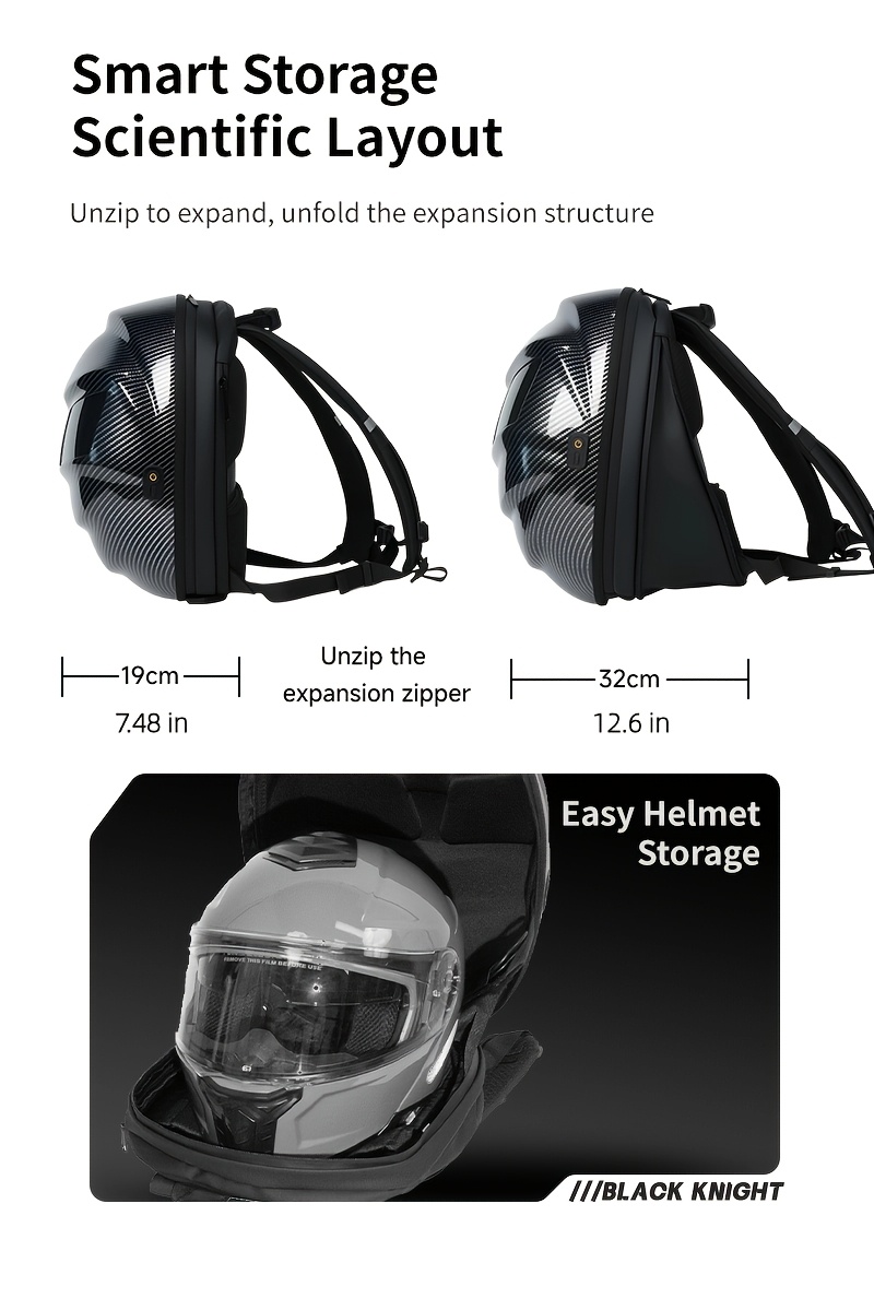 Sac à Dos Intelligent LOY Black Knight en Fibre de Carbone avec Double Écran à Motif Oculaire Personnalisable, Contrôle Sans Fil, Grande Capacité pour Cyclisme en Extérieur