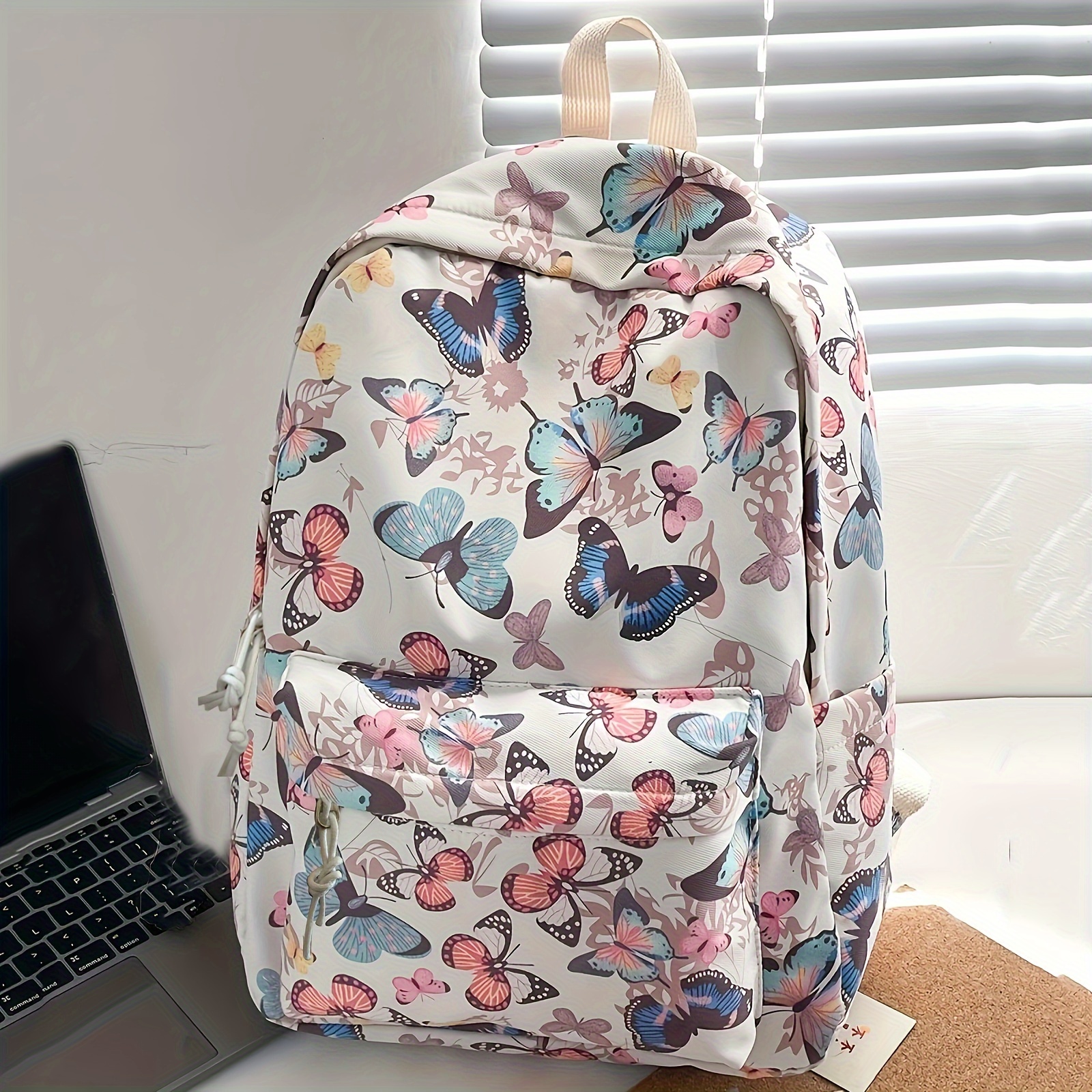 TEMU Floral Backpack, Multi-pocket School Bag, Ideal For College, Stylish Outdoor Daypack