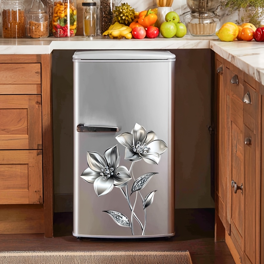 TEMU 1pc 2d Metallic Silvery Floral Wall Sticker, Removable Fridge Cabinet Appliance Decal