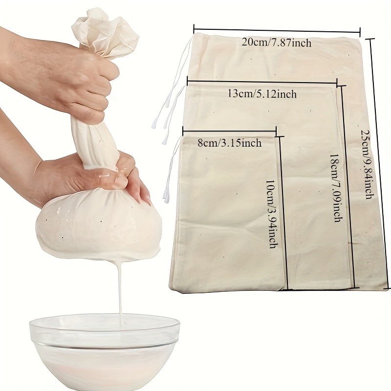 3pcs Reusable Muslin Bags - Plain Weave Cloth For Filtering, Cooking, Baking, Juicing, And Cheese Making - Kitchen Essential, Cheese Making Supplies