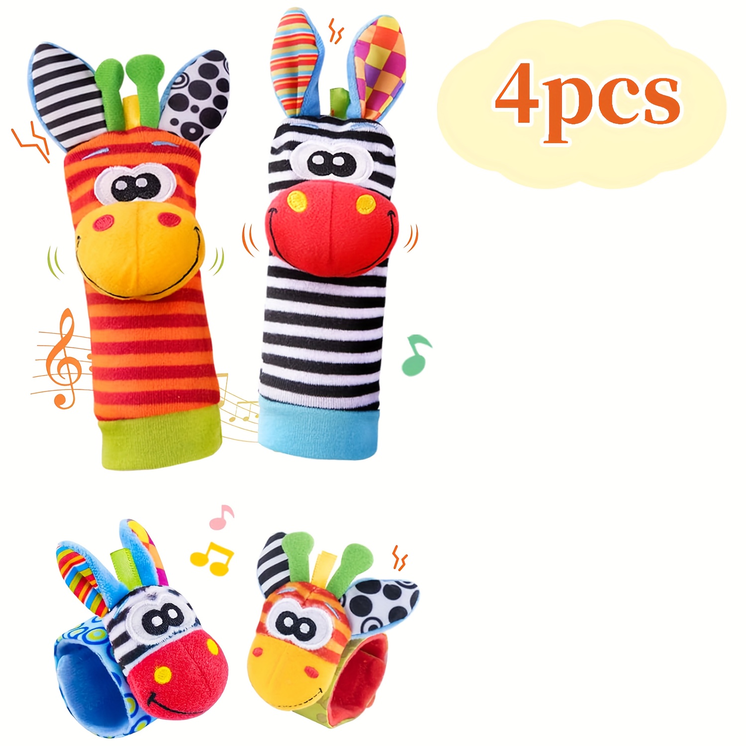 Image of 1/2/4pcs Baby Rattle Socks Set, Infant Rattle Socks And Rattles Wrist, Soft , Baby Socks Newborn Rattles Toys For Boys Girls 0-12 Months Easter、halloween、christmas Gifts