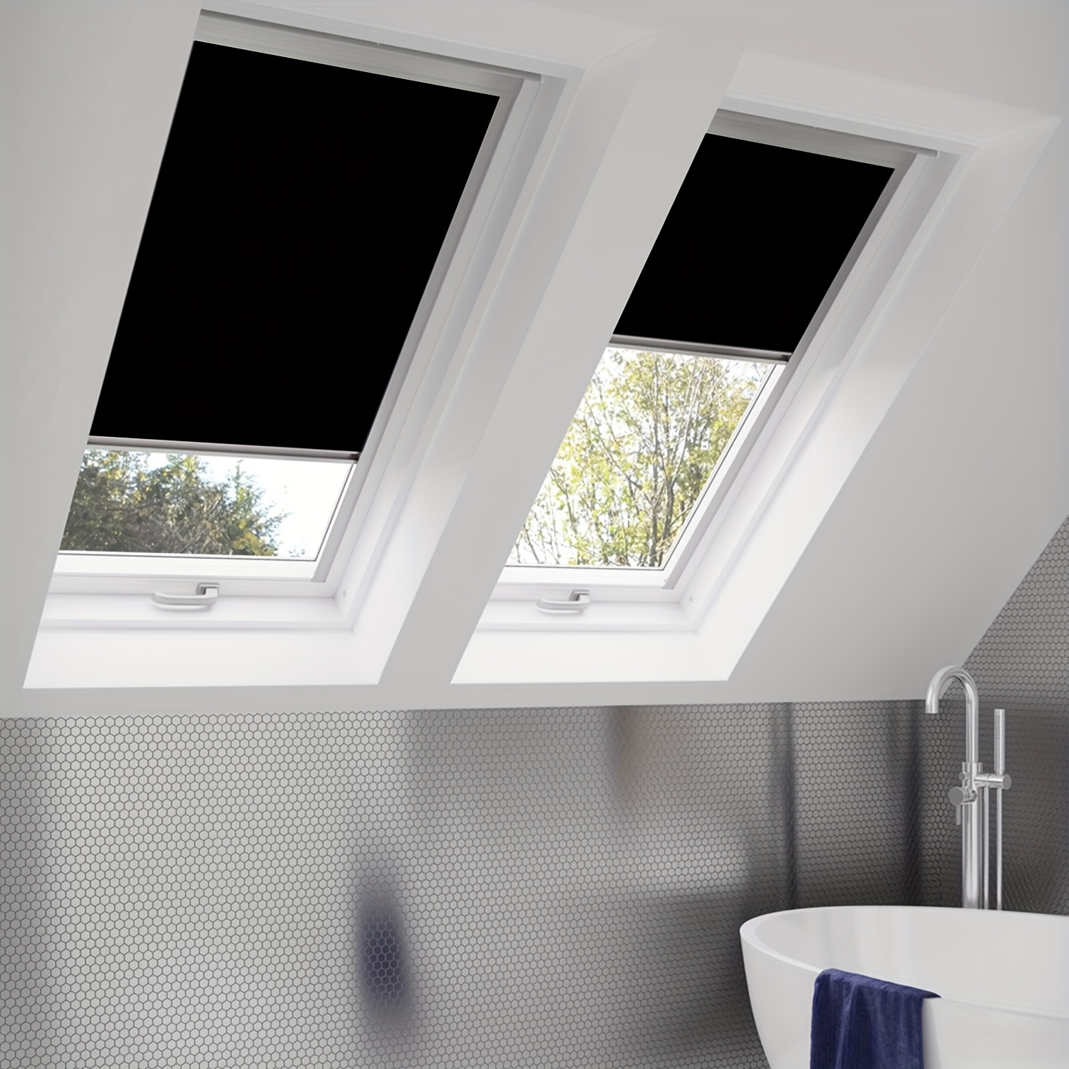 Image of Blackout Roller Blind With Perforated Skylight Curtain, Model M06 (24 X 94 Inches), Enhances , Fits All Window Types, Lightweight And Effortless Operation, Durable And Easy To Clean, Grey/black