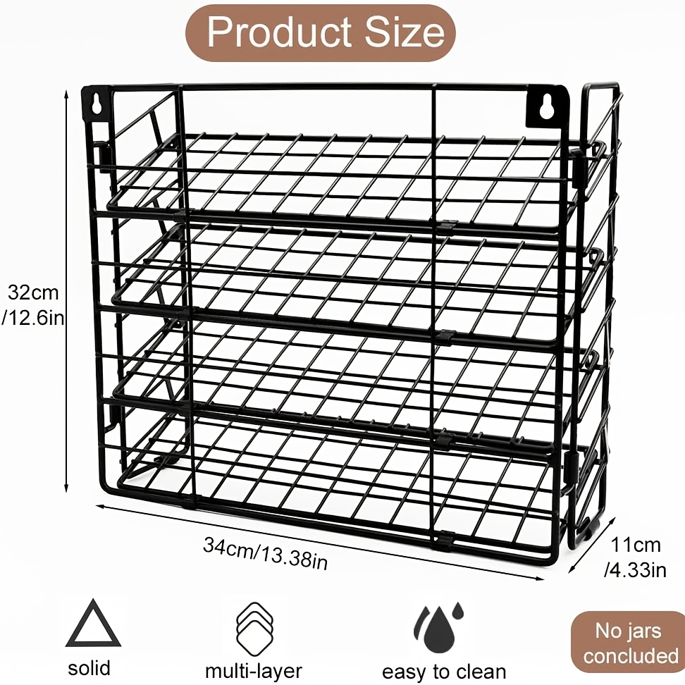 4-tier Spice Rack, Wall Mounted Spice Rack, No Drilling, Freestanding Spice Organiser, Standing Spice Storage Organiser For Kitchen, Worktop