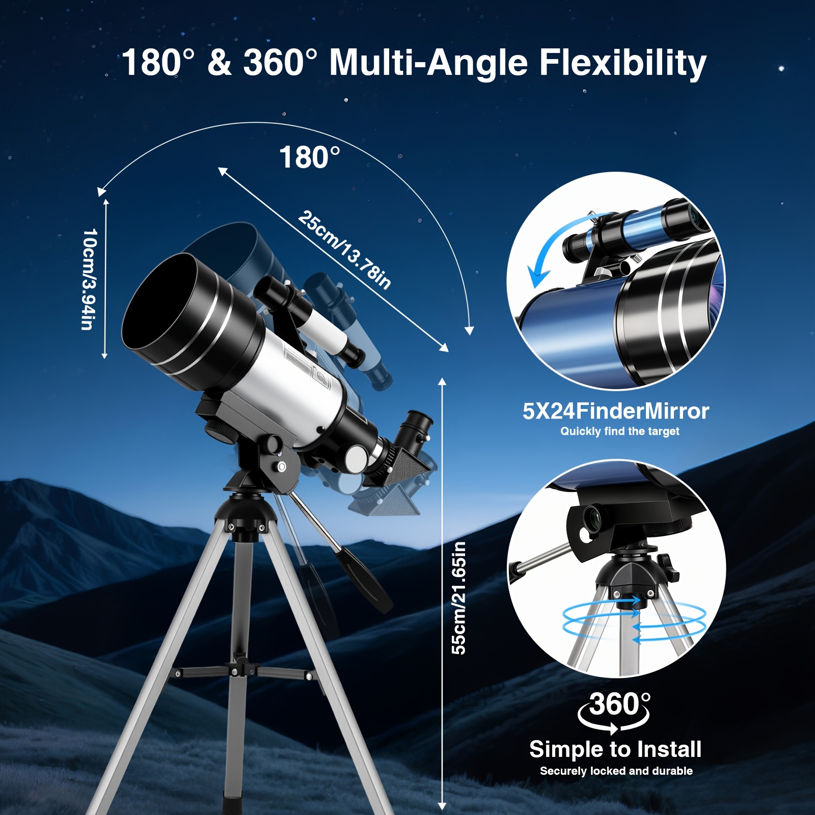 150X 70mm Aperture Telescope for Adults | High Power, Portable Monocular Telescope with Tripod, Phone Holder, Eyepiece, Barlow Lens | Manual Focus, Ideal for Nature Viewing, Education | Perfect Halloween Christmas Gift for Family Members