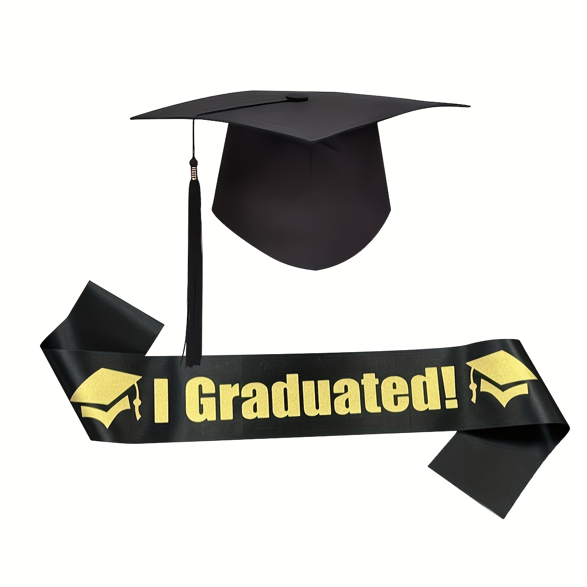 Image of Set Of 2pcs For The 2026 Graduation Cap Along With A Tassel And Sash, Featuring A Banner That 'i Graduated!' Ideal For Party Favors And Photo Props For The Class Of 2026