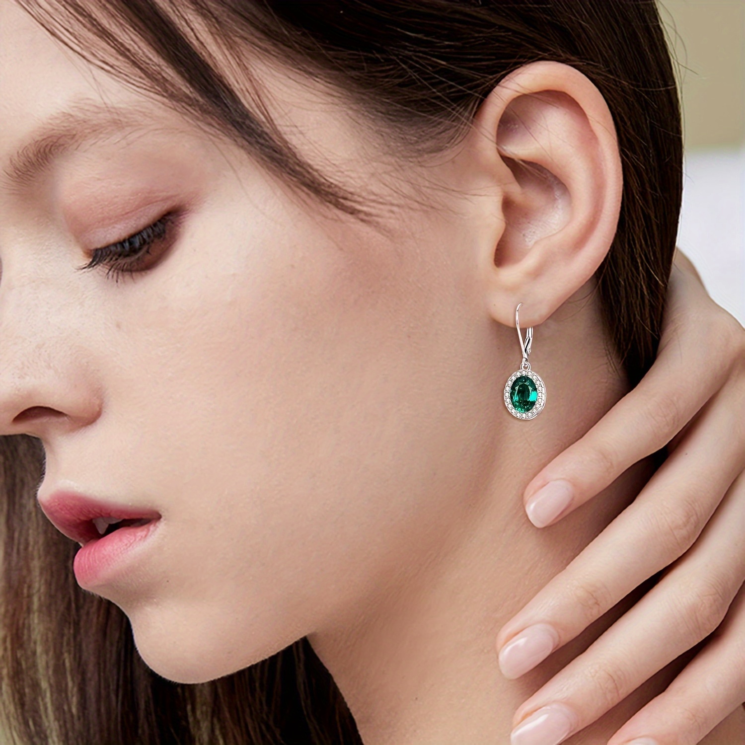 oval   earrings leverback dangle drop earrings s925 silver 5g inlaid artificial crystal christmas gifts for women Product details 1