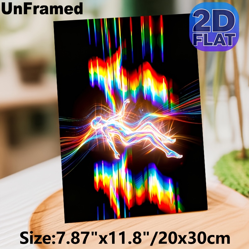 TEMU 2d Flat, 2d Flat Posters And Prints, 1pc Canvas Painting Wall Art Unframed, Abstract Neon Glowing Human Themed Painting Poster, Vibrant Surreal