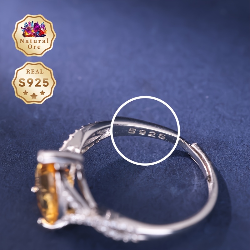 Women's Adjustable 925 Silver Ring with Yellow Natural Crystal