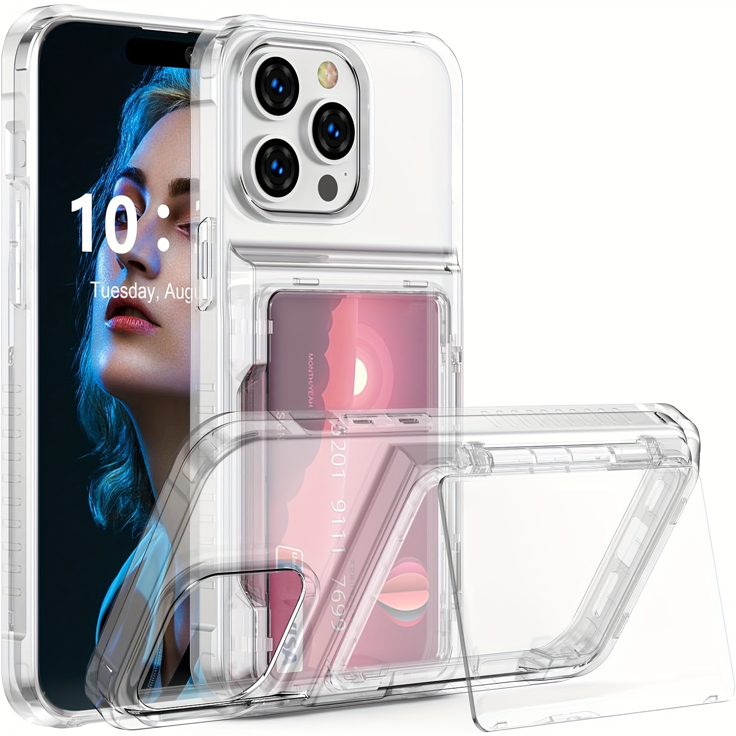 

Phone Case Compatible With 15/ 15 Plus/ 15 Pro/ 15 Pro Max Case/ 15 Pro Max Case Wallet With Credit Card Holder Soft Tpu Bumper Hard Pc Anti-scratch Shockproof Case Clear With Kickstand