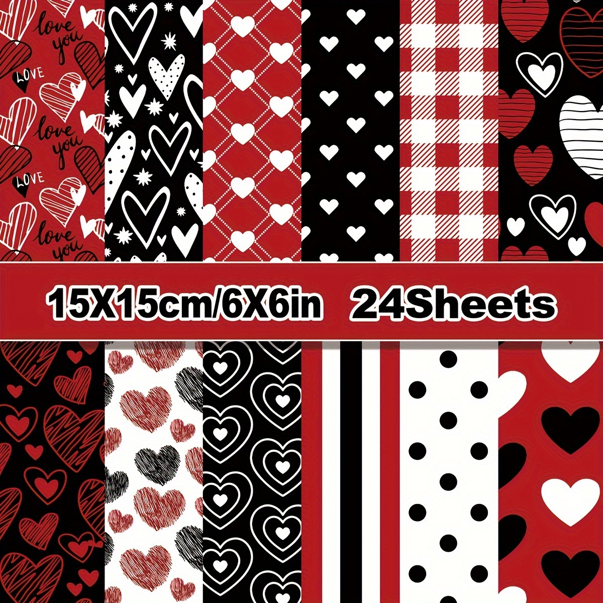 

24-pack 6x6 Inch Fantasy Theme Cardstock Paper With Romantic Red Heart Patterns For Scrapbooking, Junk Journaling, And Gift Wrapping