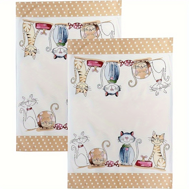 

2pcs Set Cat- Towels - , Polyester , , Dish Cloths For Cooking & , Housewarming , 18x26