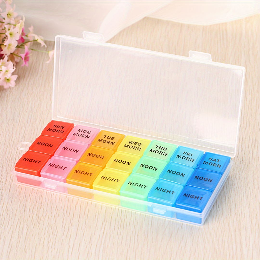 

1pc 21 Grids Of Colorful Plastic Medicine Box A Week