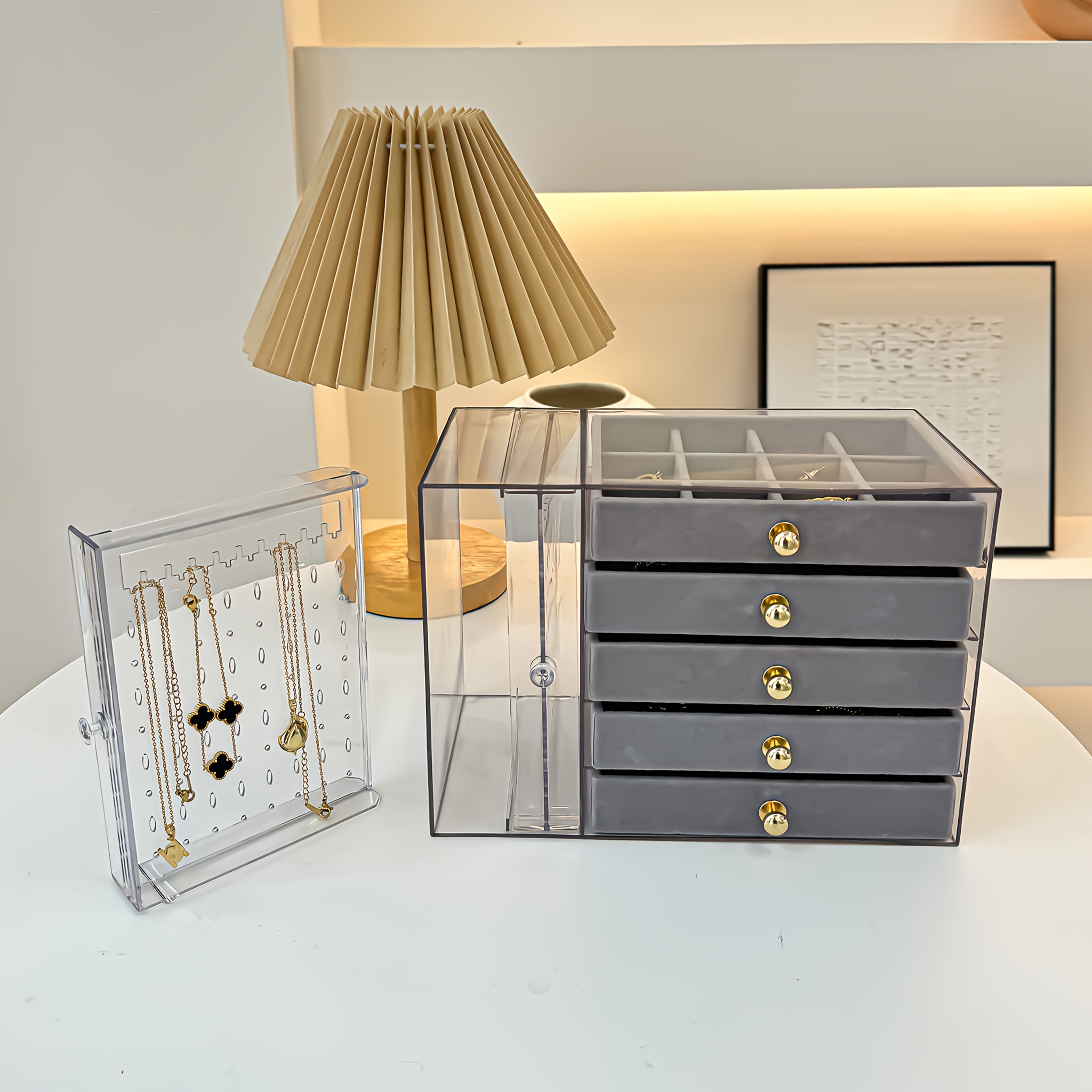 1pcjewelry boxes organizers high end jewelry box transparent large capacity jewelry storage box necklace display stand exquisite drawer style earring stud ring necklace and bracelet storage box multi functional jewelry box exquisite box Product details 6