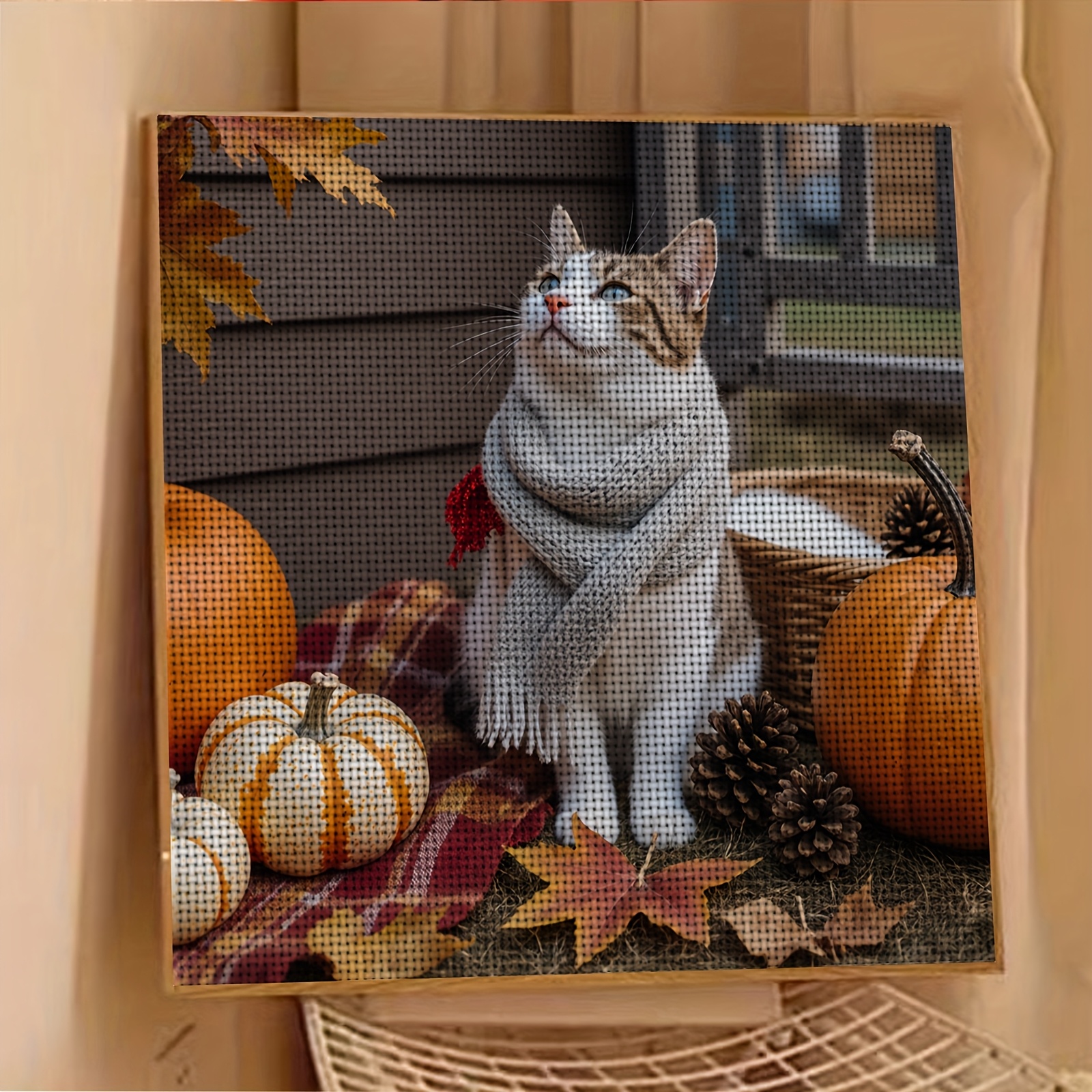 Beginner-Friendly Cross-Stitch Kit, Cute Cat Wearing Scarf