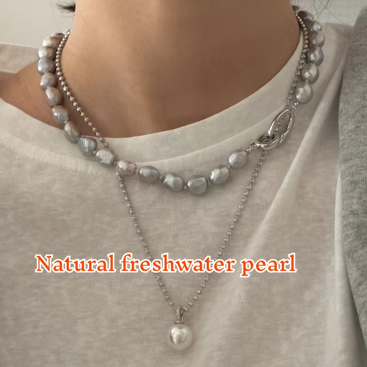 elegant french inspired   necklace with unique gray baroque pearls natural texture versatile chic for casual attire or special occasions details 6