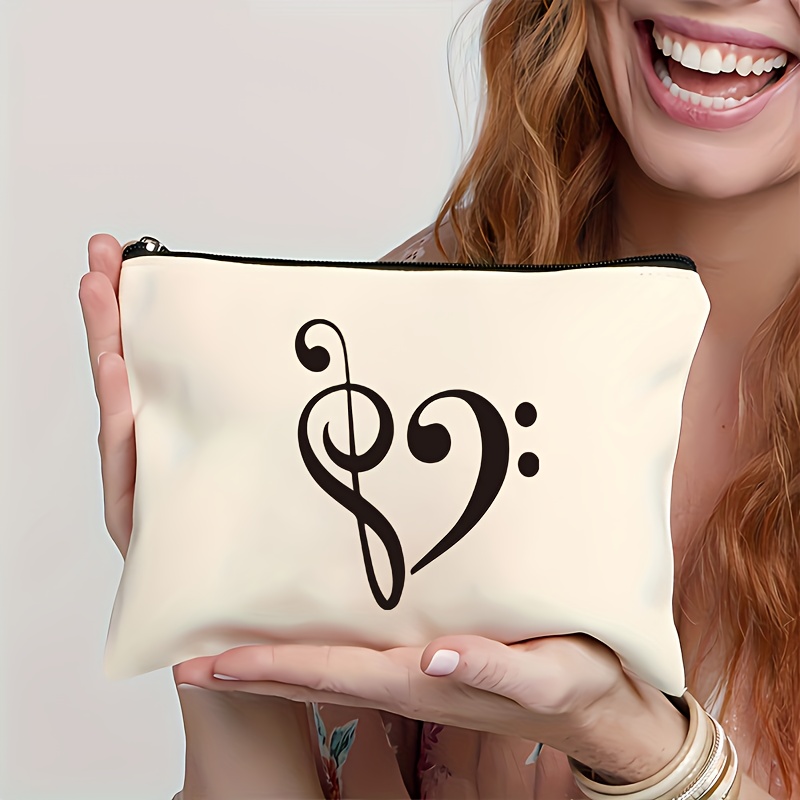 

Musical Notes Heart Shape Print Makeup Bag Zipper Bag, Travel Cosmetic Bag, Pen Bag, Stationery Supplies Bag, Bag, Gift