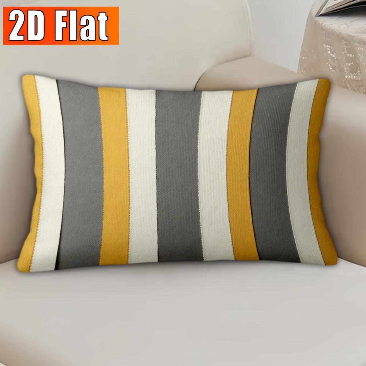 TEMU de cojín 2D, 1 pieza, a rayas amarillas y grises, de almohada temática de felpa corta, impresión , regalo para familiares y , minimalista,