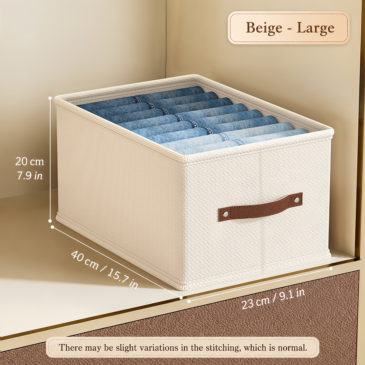 TEMU 1pc Modern Oxford Fabric Storage Box With Upgraded Leather Handle, Rectangular, Multipurpose, Clothes Organizer For Home - Perfect For Seasonal