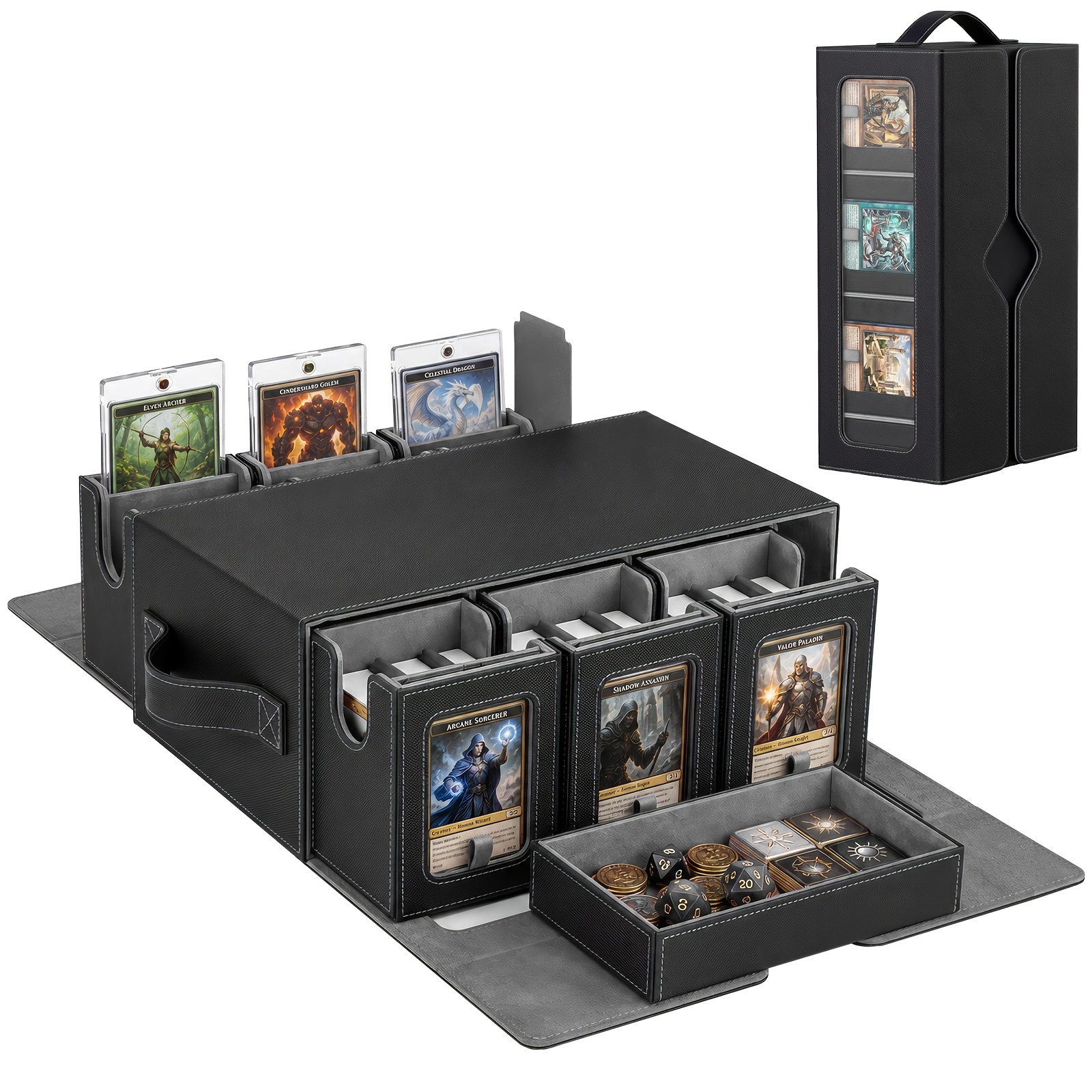 Image of Trading Card Storage Box With 6 Drawers, Large Card Organizer Box With Transparent Viewing Window, Portable Card Case With Handle And Magnetic Closure For Trading Cards And Accessories