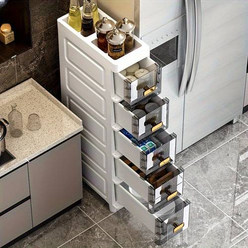item picture narrow storage cabinet for the bathroom with drawers designed for organizing cosmetics and made of plastic fitting into tight spaces storage drawer units